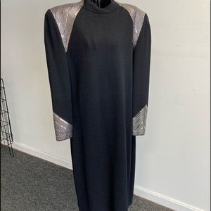 Vintage St. John black dress Gold/Silver embellishments